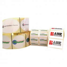 Klebeetiketten Aufkleber mit Firmenlogo auf Rolle bedru...